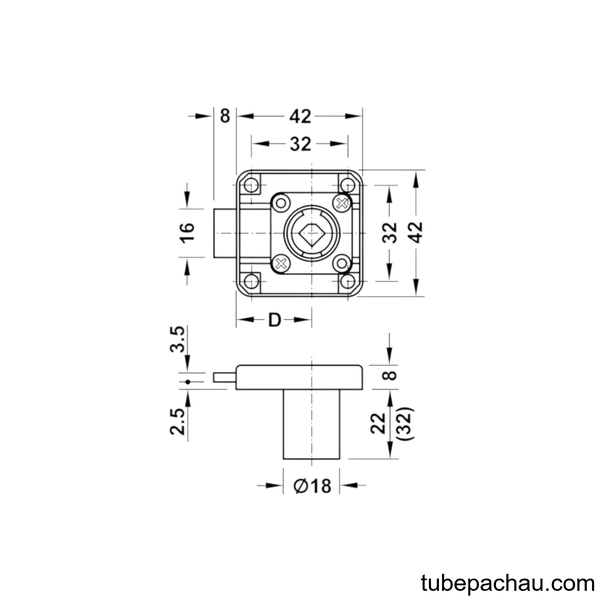 Vỏ Khóa Vuông Chốt Chết 22mm Hafele 232.26.621