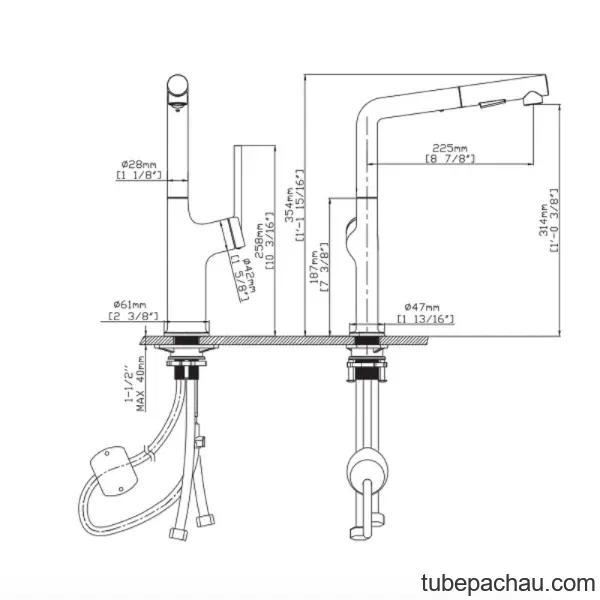 Vòi rửa bát nóng lạnh Kluger KLF0001B có dây rút