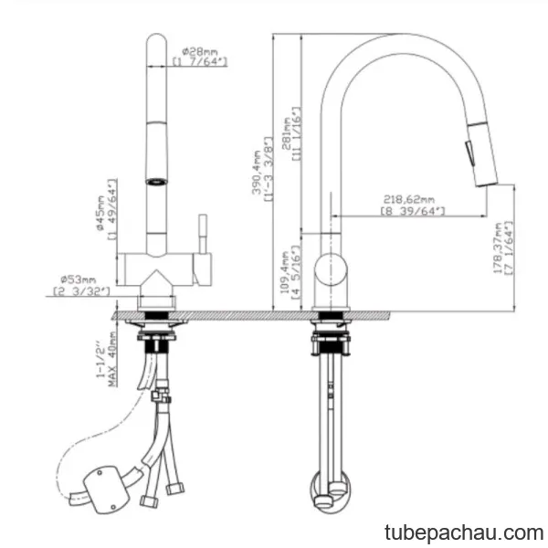 Vòi rửa bát nóng lạnh Kluger KLF0008S có dây rút