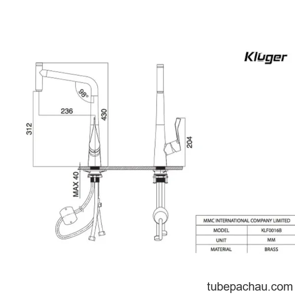 Vòi rửa bát nóng lạnh Kluger KLF0016C có dây rút