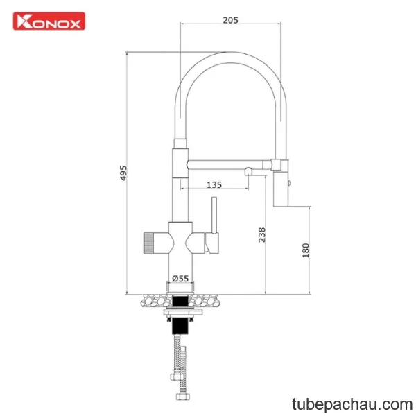 Vòi rửa bát nóng lạnh Konox Combi Chrome có dây rút