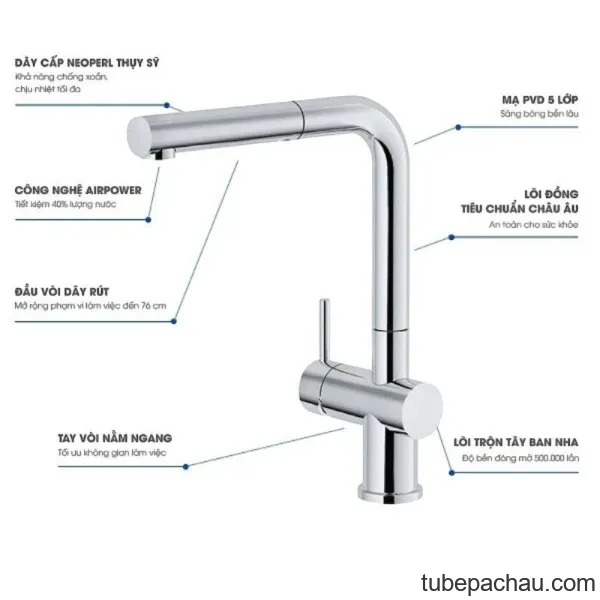 Vòi rửa bát nóng lạnh Konox KN1337 có dây rút