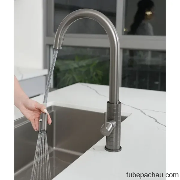 Vòi rửa bát nóng lạnh Konox Venice Gun Metal có dây rút