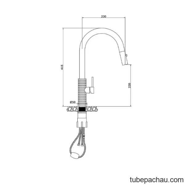 Vòi rửa bát nóng lạnh Konox Venice Gun Metal có dây rút