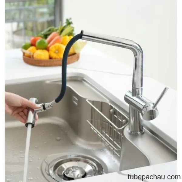 Vòi rửa bát nóng lạnh Konox Volta Chrome có dây rút