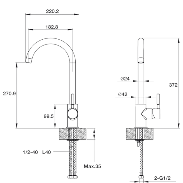Vòi Rửa Chén HT19-GH1F270 Hafele 570.51.590
