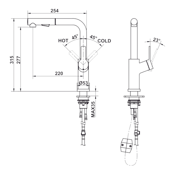 Vòi Rửa Chén LUX-P HT25-SH1P315 Hafele 570.85.049