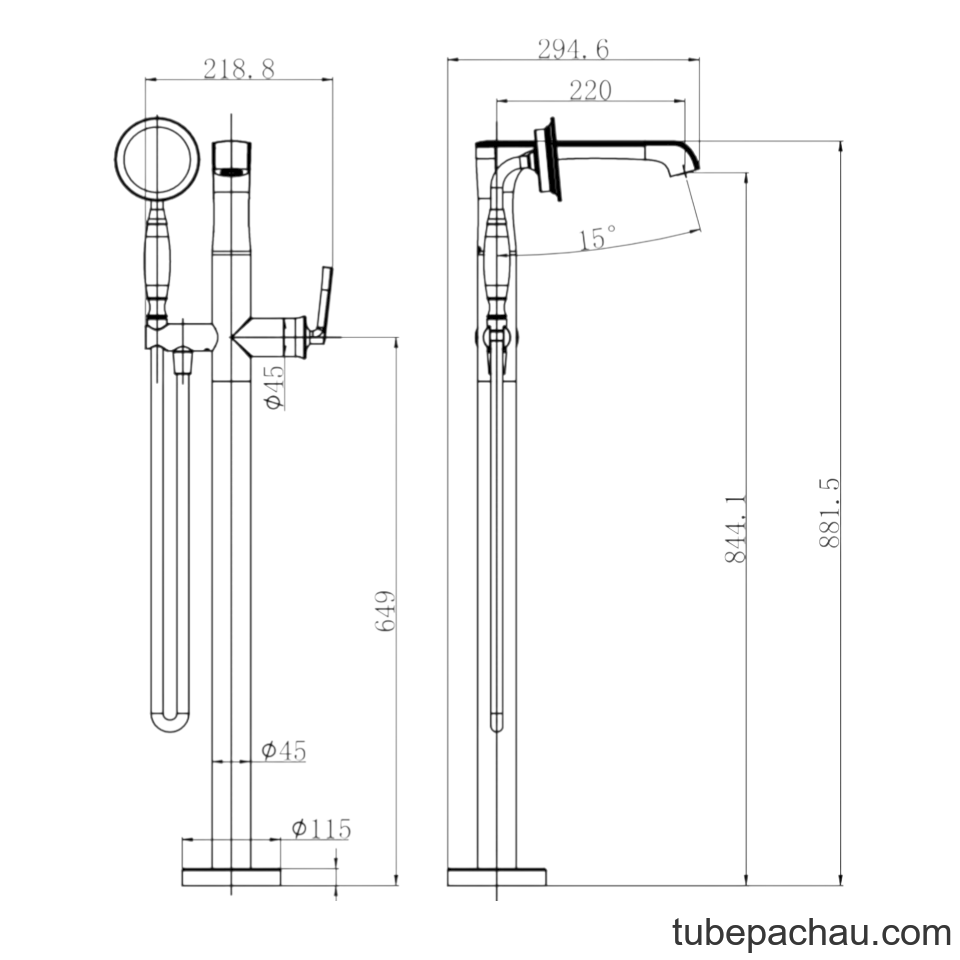 Vòi Trộn Bồn Tắm Đặt Sàn Fusion Hafele 589.69.086