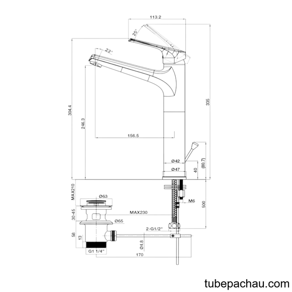 Vòi Trộn Lavabo Vigor 240 Có Bộ Xả Kéo Hafele 589.15.181